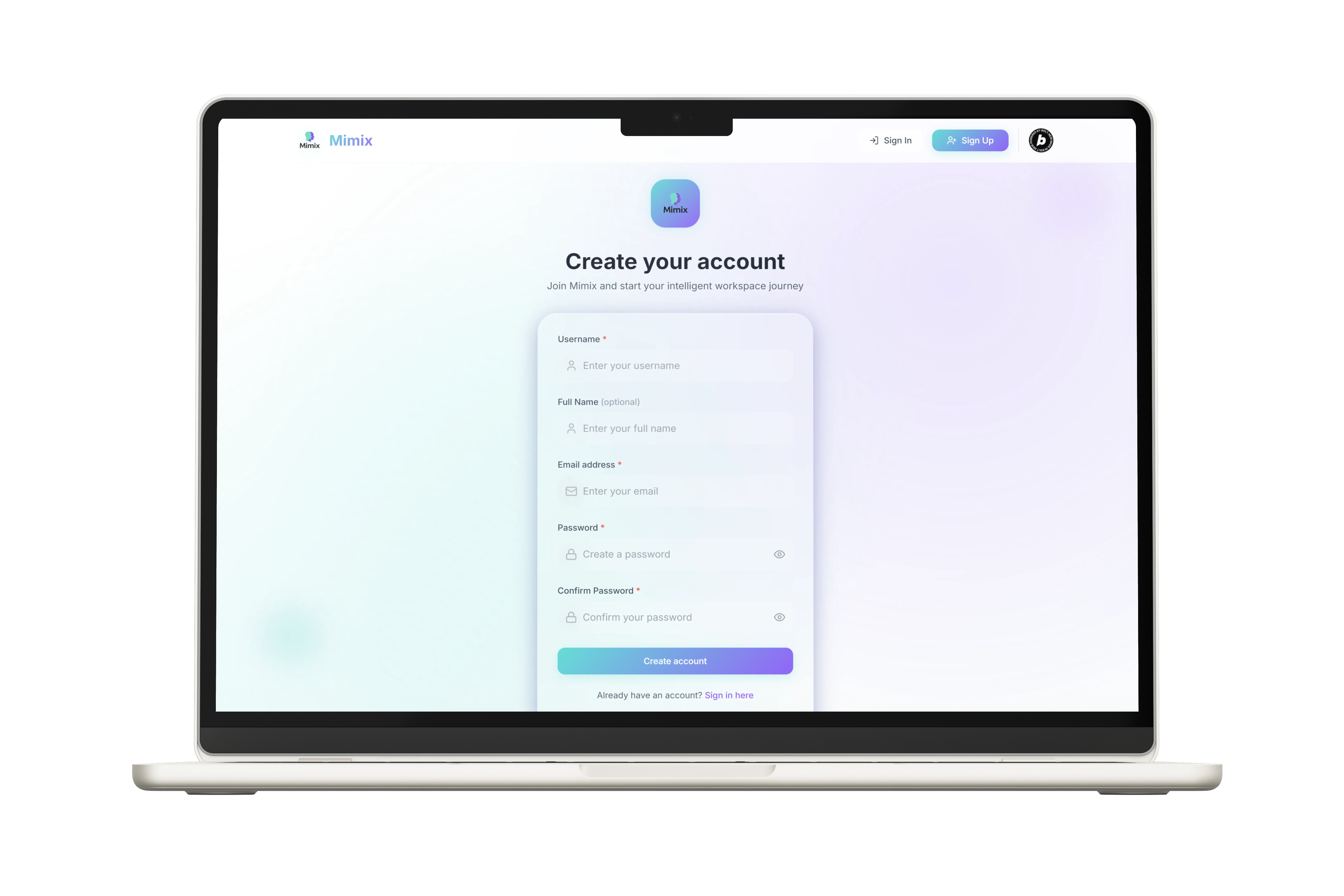 Mimix Sign Up Page